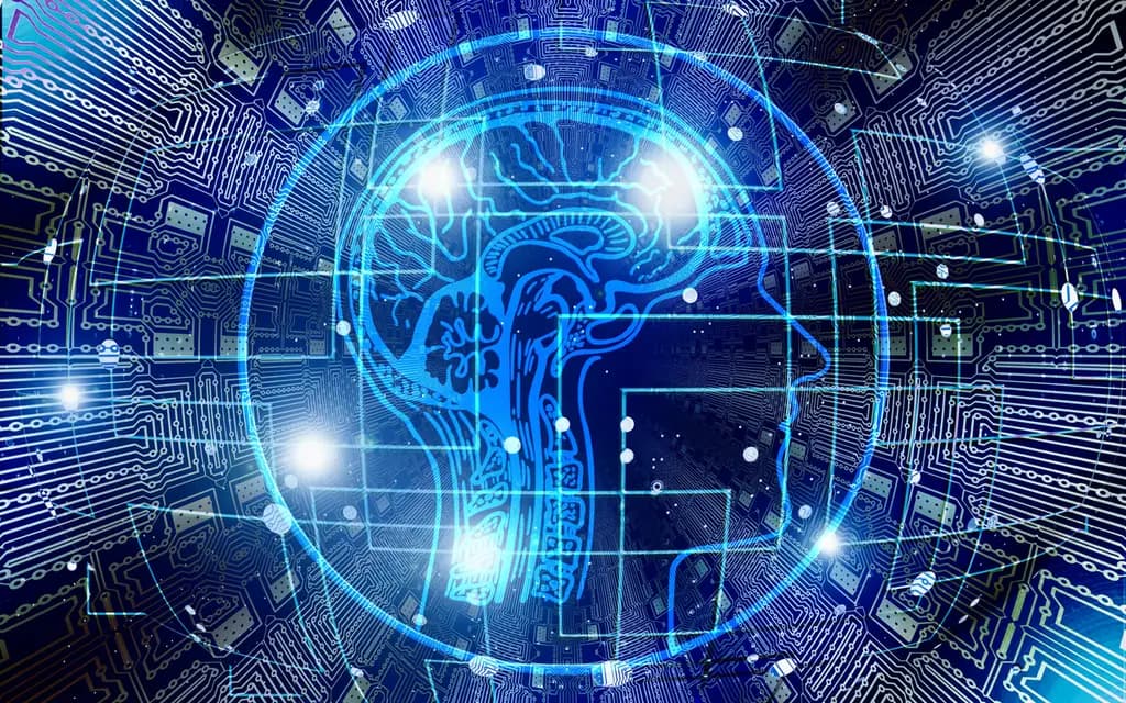 Ilustração abstrata de rede neural em tons de azul